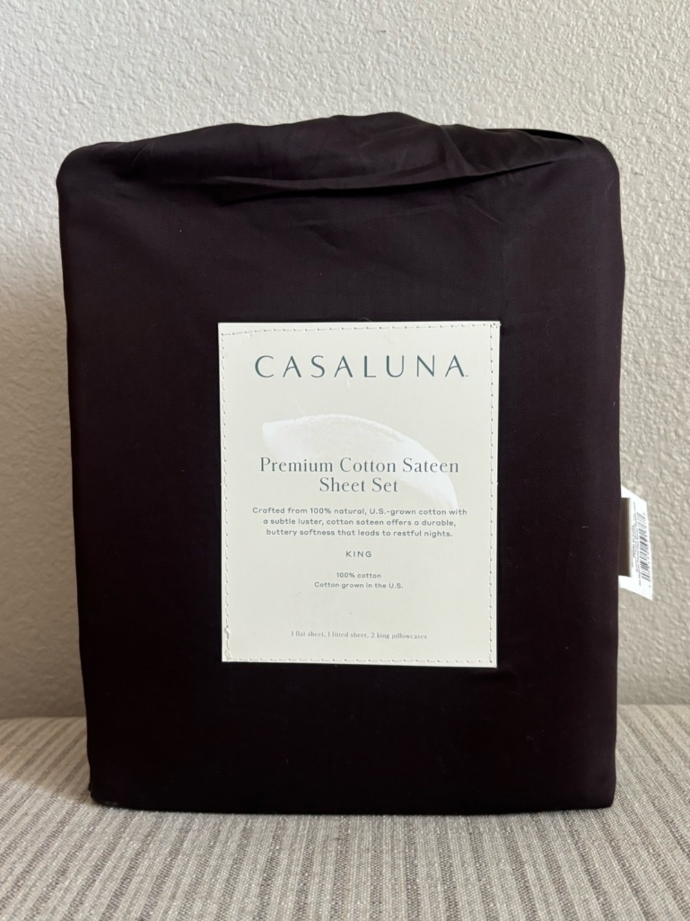 NWT King 600 Thread Count Sateen Sheet Set Dark Fig - Casaluna